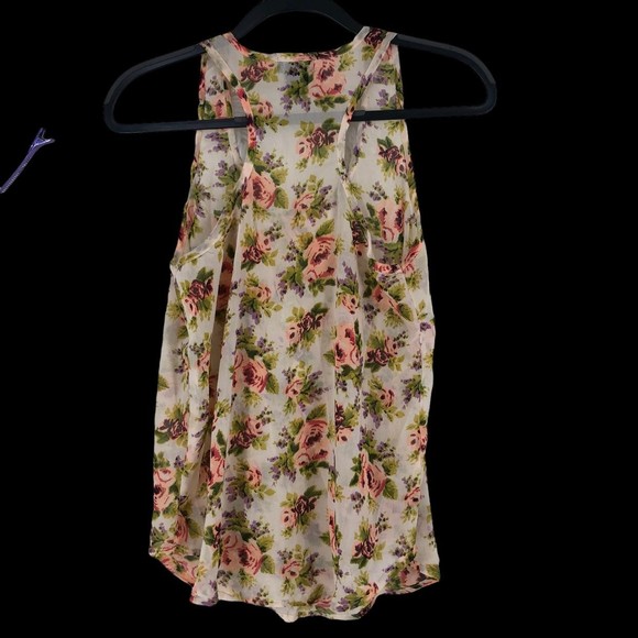 Vtg Wet Seal Sheer Razor Back Tank Yop Pink & Purple Floral Print sz S - Picture 6 of 9